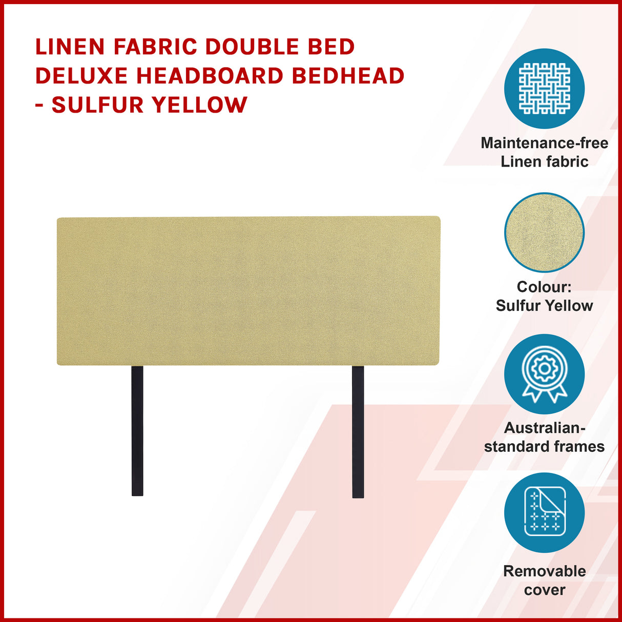 Linen Fabric Double Bed Deluxe Headboard Bedhead - Sulfur Yellow