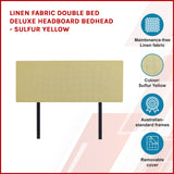 Linen Fabric Double Bed Deluxe Headboard Bedhead - Sulfur Yellow - Front View