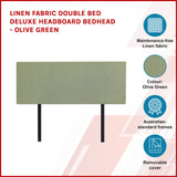 Linen Fabric Double Bed Deluxe Headboard Bedhead - Olive Green - Side View