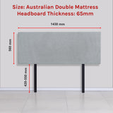 Linen Fabric Double Bed Deluxe Headboard Bedhead - Stone Grey - Rear View