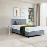 Linen Fabric Double Bed Deluxe Headboard Bedhead - Berlin Blue - Front View