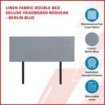 Linen Fabric Double Bed Deluxe Headboard Bedhead - Berlin Blue