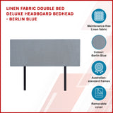 Linen Fabric Double Bed Deluxe Headboard Bedhead - Berlin Blue - Side View