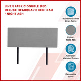 Linen Fabric Double Bed Deluxe Headboard Bedhead - Night Ash - Side View
