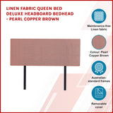 Linen Fabric Queen Bed Deluxe Headboard Bedhead - Pearl Copper Brown - Side View