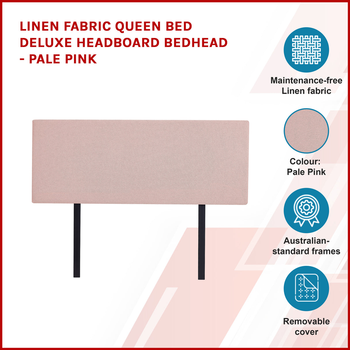 Linen Fabric Queen Bed Deluxe Headboard Bedhead - Pale Pink