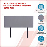 Linen Fabric Queen Bed Deluxe Headboard Bedhead - Slate Ash - Side View