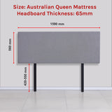 Linen Fabric Queen Bed Deluxe Headboard Bedhead - Slate Ash - Rear View