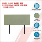 Linen Fabric Queen Bed Deluxe Headboard Bedhead - Olive Green