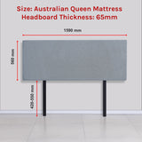 Linen Fabric Queen Bed Deluxe Headboard Bedhead - Berlin Blue - Rear View