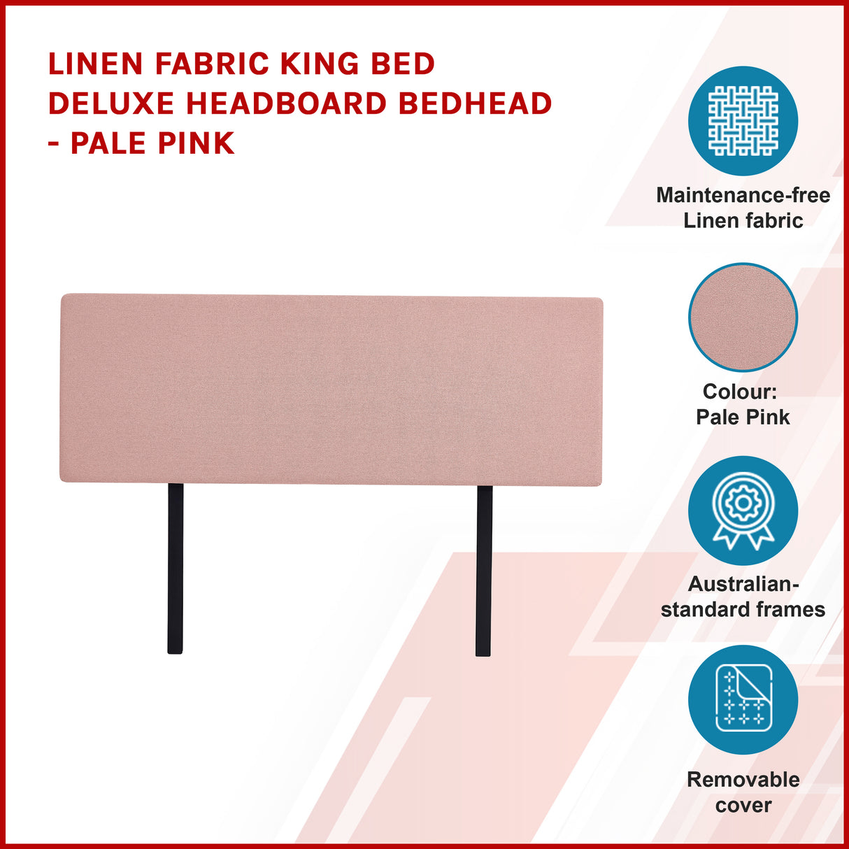 Linen Fabric King Bed Deluxe Headboard Bedhead - Pale Pink