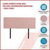 Linen Fabric King Bed Deluxe Headboard Bedhead - Pale Pink