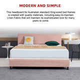 Linen Fabric King Bed Deluxe Headboard Bedhead - Pale Pink - 45-Degree Angle