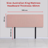 Linen Fabric King Bed Deluxe Headboard Bedhead - Pale Pink - Rear View