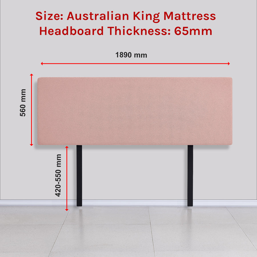 Linen Fabric King Bed Deluxe Headboard Bedhead - Pale Pink