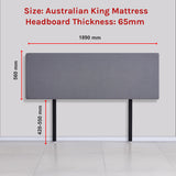 Linen Fabric King Bed Deluxe Headboard Bedhead - Slate Ash - Rear View
