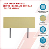 Linen Fabric King Bed Deluxe Headboard Bedhead - Sulfur Yellow - Side View