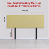 Linen Fabric King Bed Deluxe Headboard Bedhead - Sulfur Yellow - Rear View