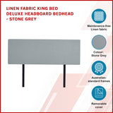 Linen Fabric King Bed Deluxe Headboard Bedhead - Stone Grey - Side View