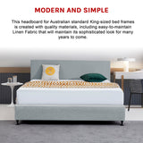 Linen Fabric King Bed Deluxe Headboard Bedhead - Stone Grey - 45-Degree Angle