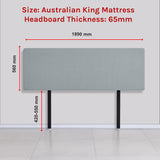 Linen Fabric King Bed Deluxe Headboard Bedhead - Stone Grey