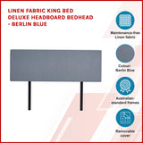 Linen Fabric King Bed Deluxe Headboard Bedhead - Berlin Blue - Side View