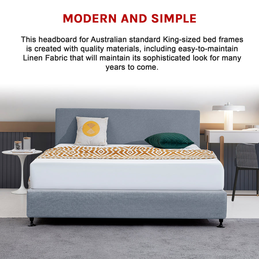Linen Fabric King Bed Deluxe Headboard Bedhead - Berlin Blue