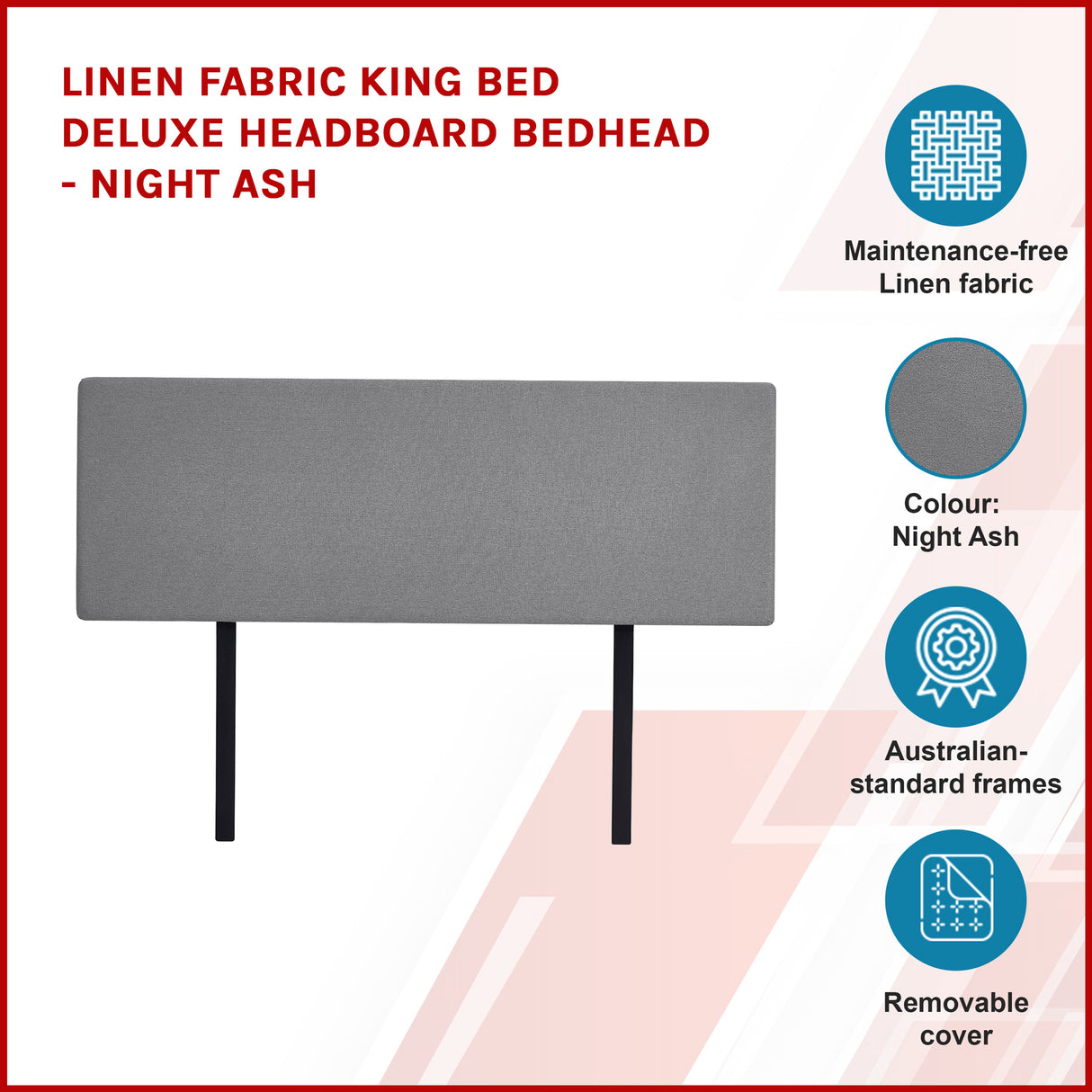 Linen Fabric King Bed Deluxe Headboard Bedhead - Night Ash
