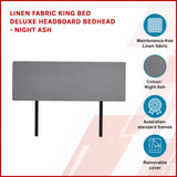 Linen Fabric King Bed Deluxe Headboard Bedhead - Night Ash - Side View