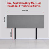 Linen Fabric King Bed Deluxe Headboard Bedhead - Night Ash - Rear View