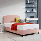 Linen Fabric Double Bed Curved Headboard Bedhead - Pale Pink - Front View