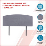 Linen Fabric Double Bed Curved Headboard Bedhead - Slate Ash - Side View