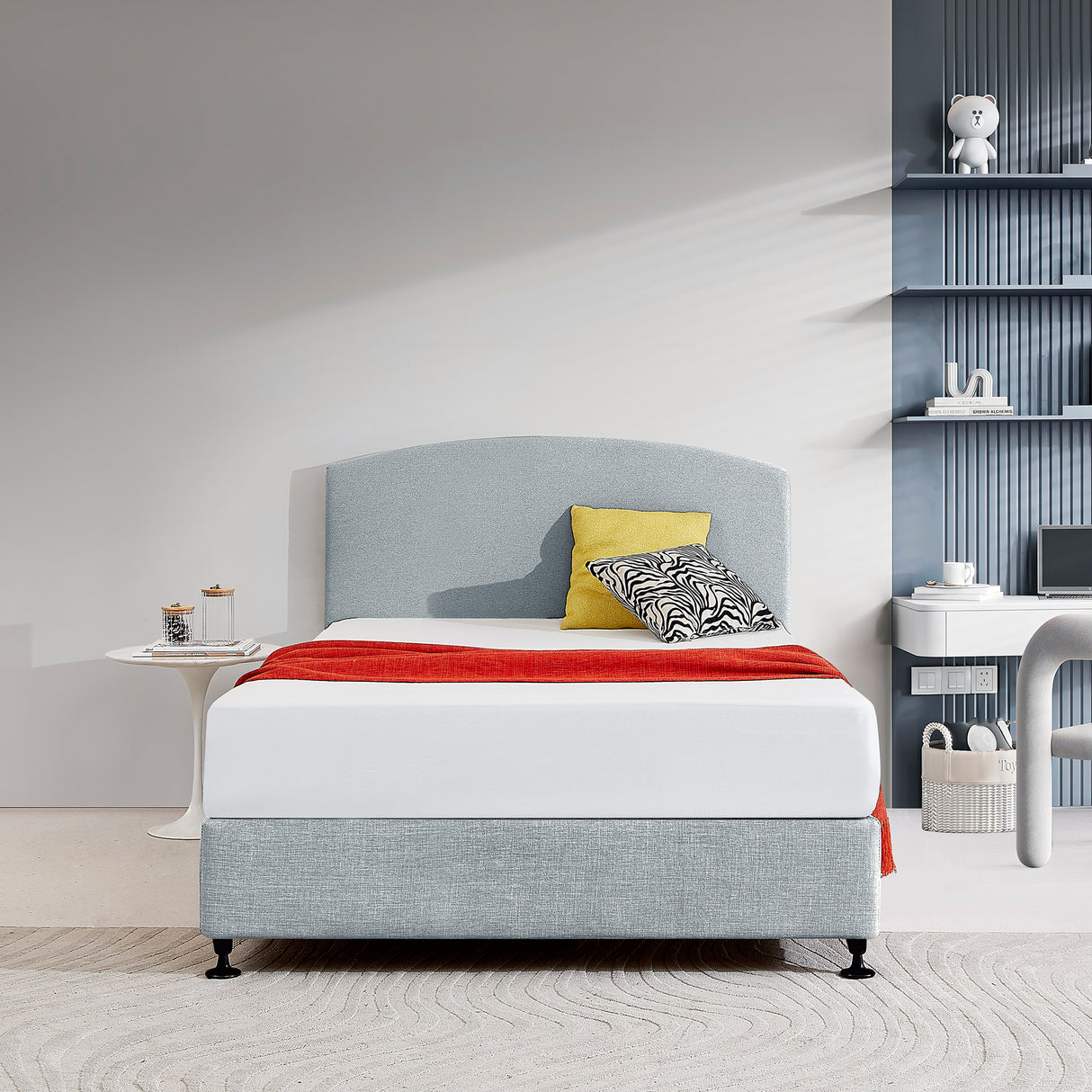 Linen Fabric Double Bed Curved Headboard Bedhead - Stone Grey