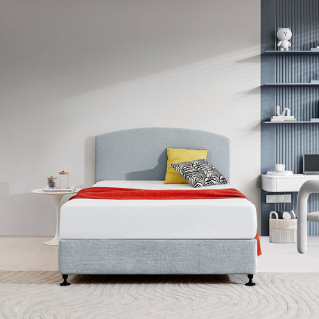 Linen Fabric Double Bed Curved Headboard Bedhead - Stone Grey