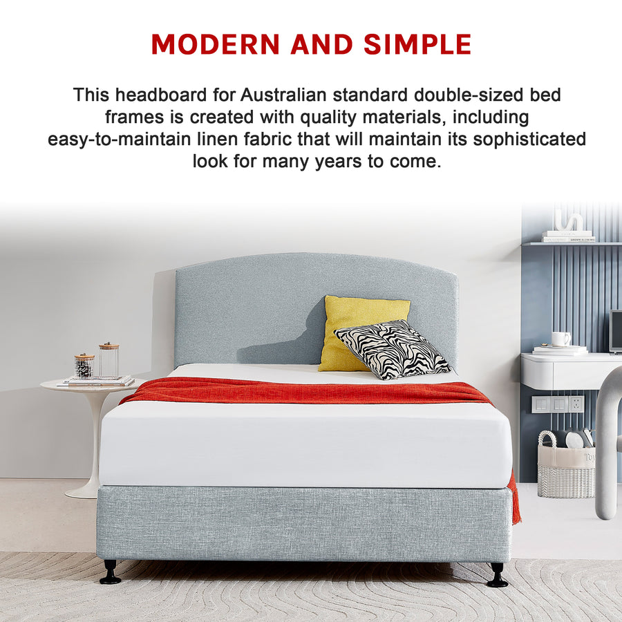 Linen Fabric Double Bed Curved Headboard Bedhead - Stone Grey