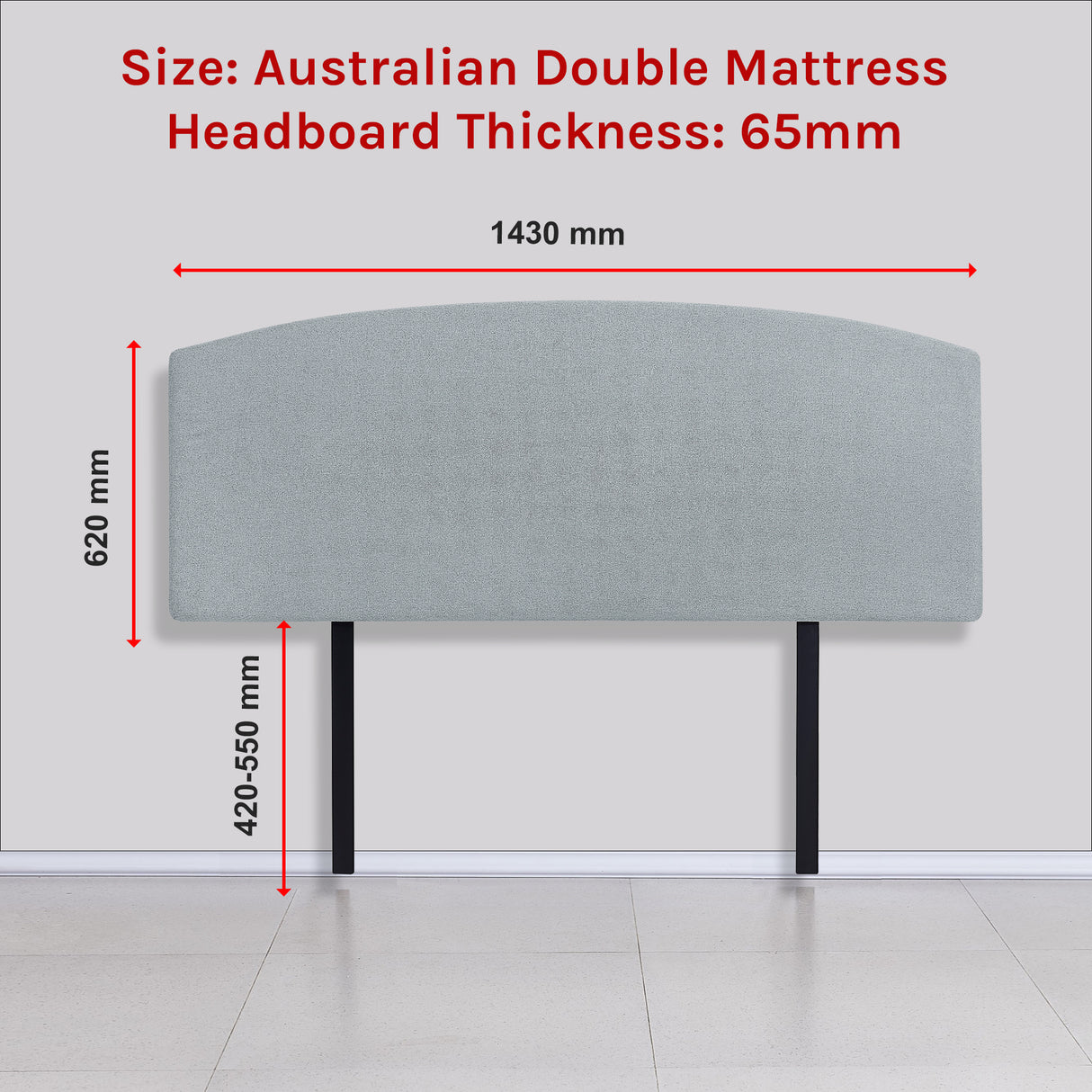 Linen Fabric Double Bed Curved Headboard Bedhead - Stone Grey