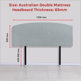 Linen Fabric Double Bed Curved Headboard Bedhead - Stone Grey