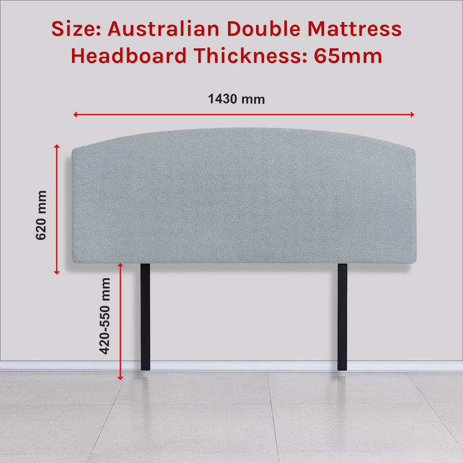 Linen Fabric Double Bed Curved Headboard Bedhead - Stone Grey