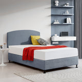 Linen Fabric Double Bed Curved Headboard Bedhead - Berlin Blue - Front View