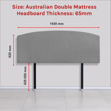 Linen Fabric Double Bed Curved Headboard Bedhead - Night Ash - Rear View