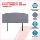Linen Fabric Queen Bed Curved Headboard Bedhead - Slate Ash