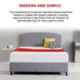 Linen Fabric Queen Bed Curved Headboard Bedhead - Slate Ash - 45-Degree Angle