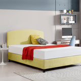Linen Fabric Queen Bed Curved Headboard Bedhead - Sulfur Yellow - Front View