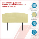 Linen Fabric Queen Bed Curved Headboard Bedhead - Sulfur Yellow - Side View