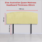 Linen Fabric Queen Bed Curved Headboard Bedhead - Sulfur Yellow - Rear View