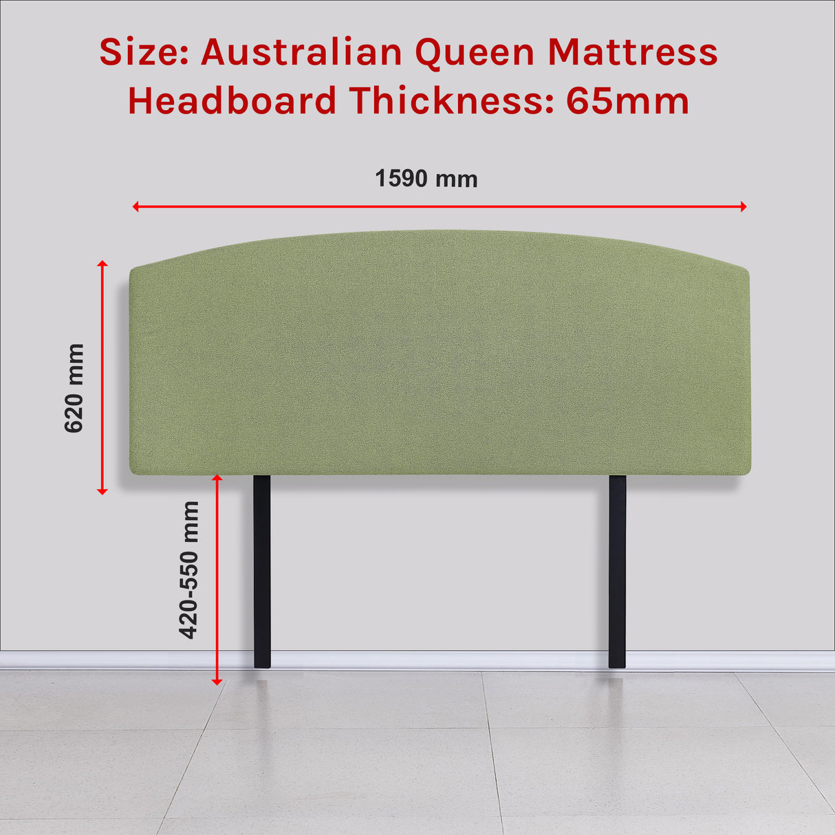 Linen Fabric Queen Bed Curved Headboard Bedhead - Olive Green