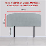 Linen Fabric Queen Bed Curved Headboard Bedhead - Stone Grey - Rear View