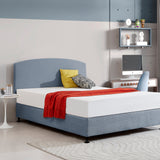 Linen Fabric Queen Bed Curved Headboard Bedhead - Berlin Blue - Front View