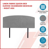 Linen Fabric Queen Bed Curved Headboard Bedhead - Night Ash - Side View