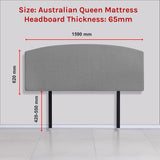 Linen Fabric Queen Bed Curved Headboard Bedhead - Night Ash - Rear View